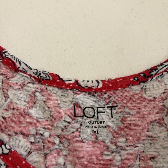 LOFT Tank Top Women's XL Round Neck Red Floral Boho Sleeveless Casual Shirt - Picture 6 of 8